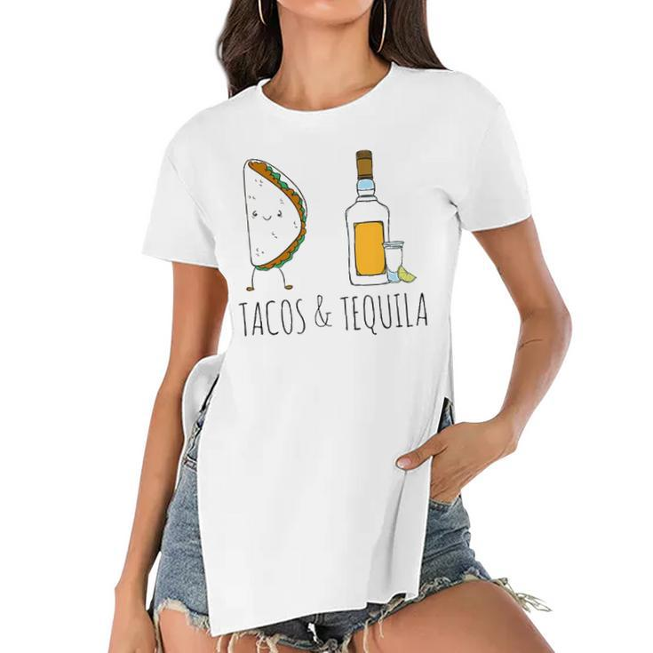 Tacos & Tequila Funny Drinking Party Women's Short Sleeves T-shirt With Hem Split