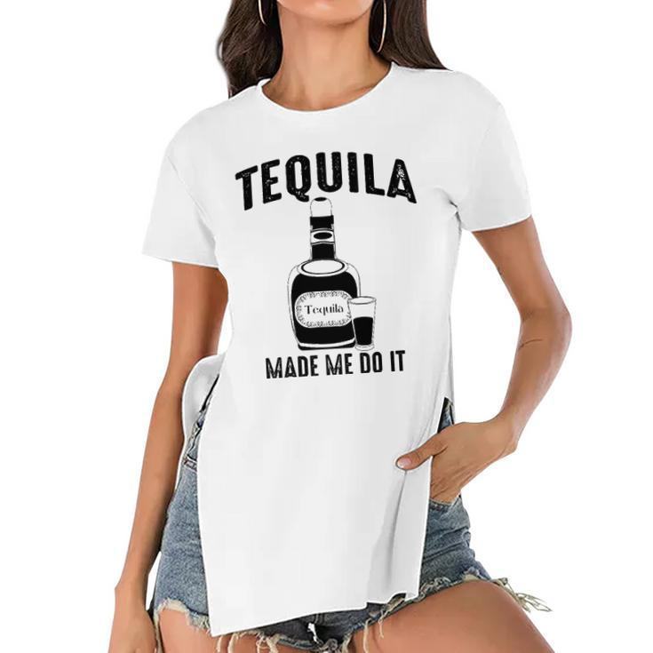 Tequila Made Me Do It Cute Funny Gift Women's Short Sleeves T-shirt With Hem Split