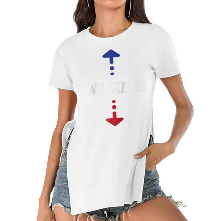 Two Seater 4Th Of July American Flag For Girls Men Dad Joke  Women's Short Sleeves T-shirt With Hem Split
