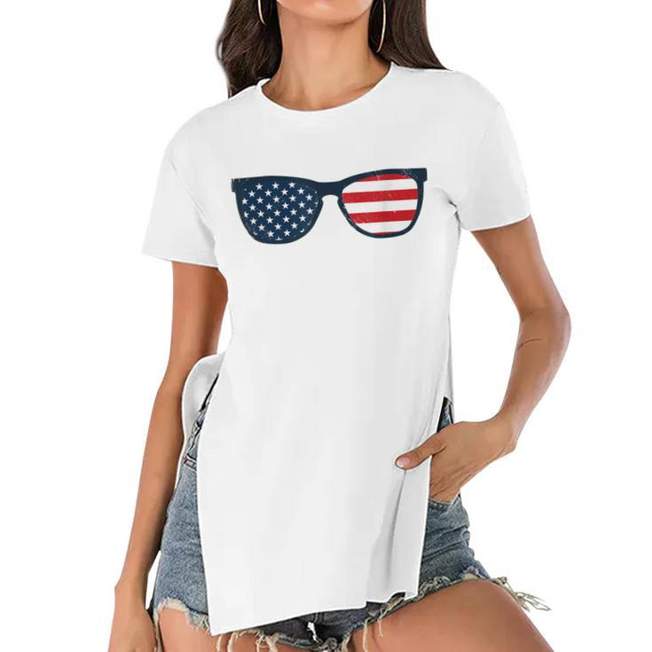 Usa Sunglasses Independence Day Men Women Gift Kids Vintage  Women's Short Sleeves T-shirt With Hem Split