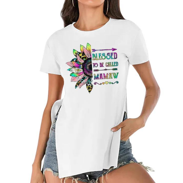 Women Blessed To Be Called Mamaw Sunflower Mothers Day Women's Short Sleeves T-shirt With Hem Split