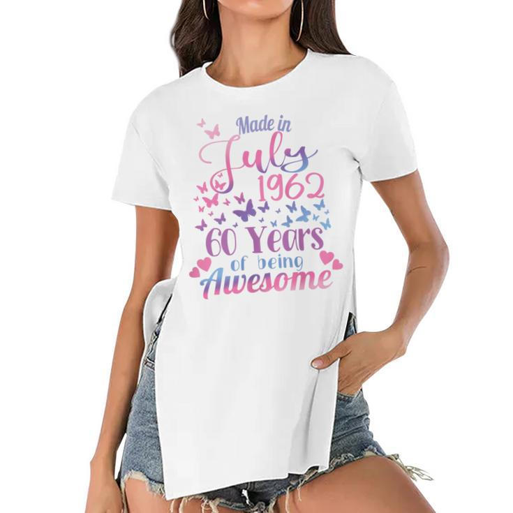 Womens 60Th Birthday July 1962 For Women Her 60 Years Old Awesome  Women's Short Sleeves T-shirt With Hem Split