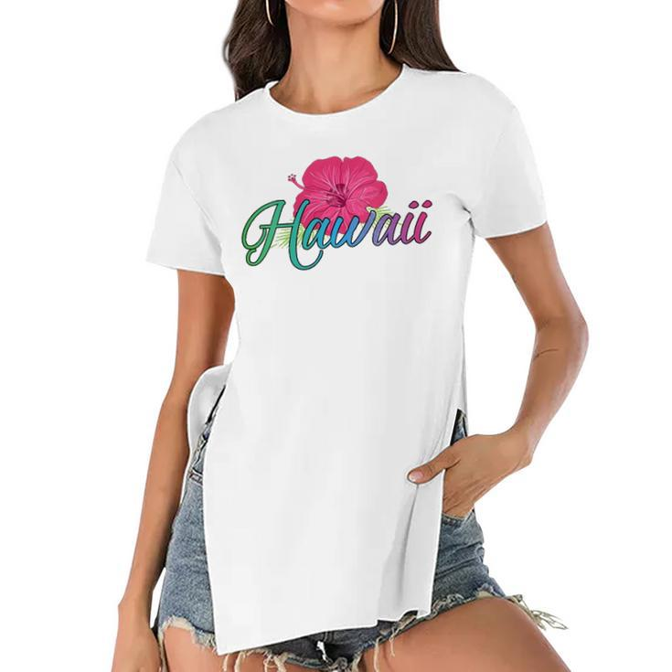 Womens Aloha Hawaii From The Island - Feel The Aloha Flower Spirit  Women's Short Sleeves T-shirt With Hem Split