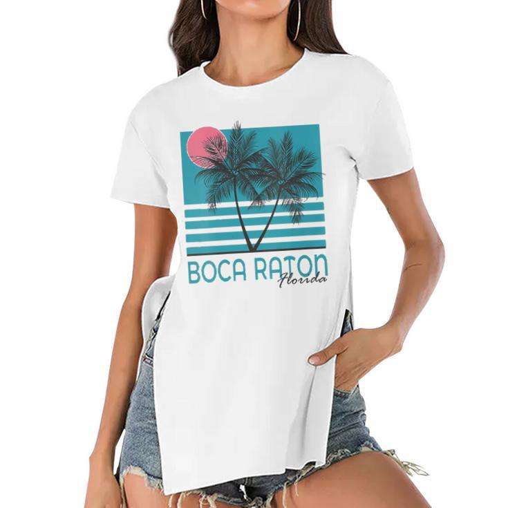 Womens Boca Raton Florida Souvenirs Fl Palm Tree Vintage Women's Short Sleeves T-shirt With Hem Split