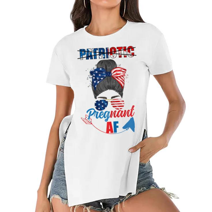 Womens Patriotic Pregnant Af Baby Reveal 4Th Of July Pregnancy  V2 Women's Short Sleeves T-shirt With Hem Split