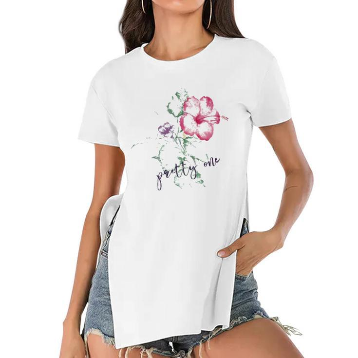 Womens Spring Floral Pretty One Tropical Summer Hawaiian Hibiscus T Women's Short Sleeves T-shirt With Hem Split