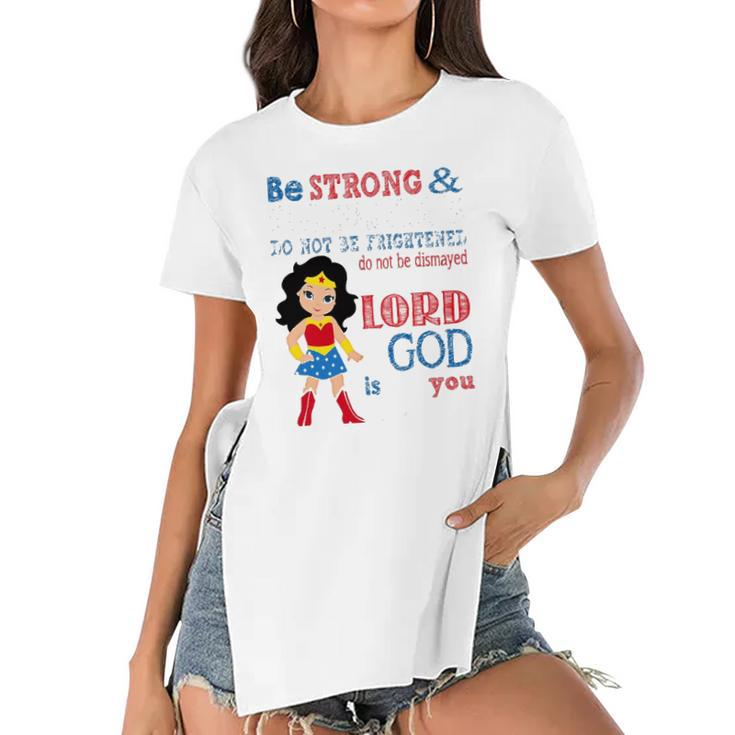 Womens Superhero Christian Be Strong And Courageous Joshua 19 Gift Women's Short Sleeves T-shirt With Hem Split