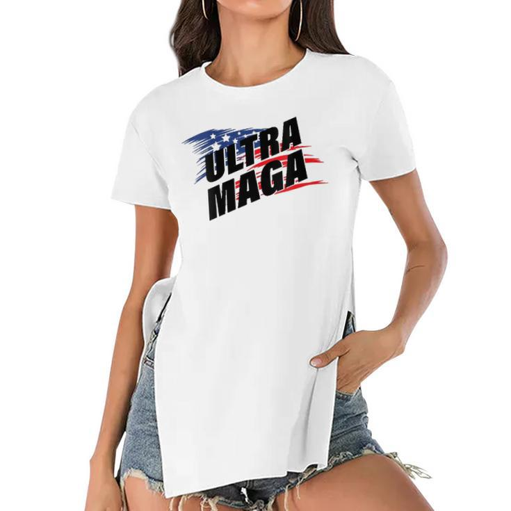Womens Ultra Maga Pro American Pro Freedom Ultra-Maga Ultra Mega Pro Trump  Women's Short Sleeves T-shirt With Hem Split