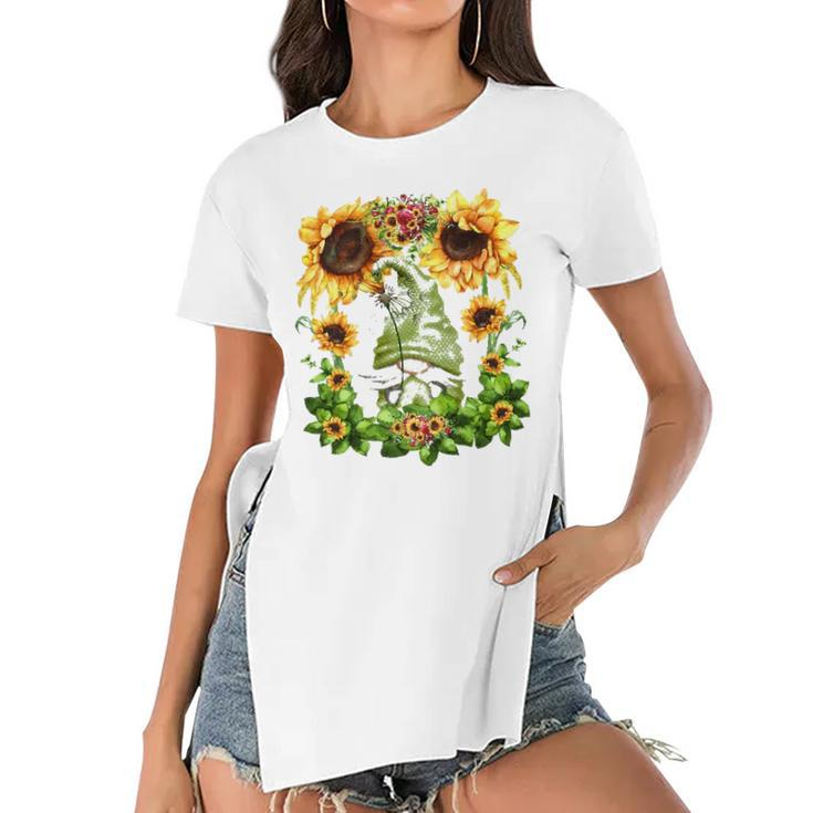 Yellow Spring Flower Pattern For Women Cute Dandelion Gnome Women's Short Sleeves T-shirt With Hem Split