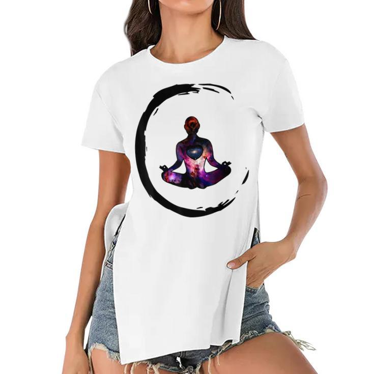 Zen Buddhism Inspired Enso Cosmic Yoga Meditation Art  Women's Short Sleeves T-shirt With Hem Split