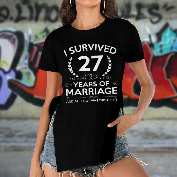 27Th Wedding Anniversary Gifts Couples Husband Wife 27 Years V2 Women's Short Sleeves T-shirt With Hem Split