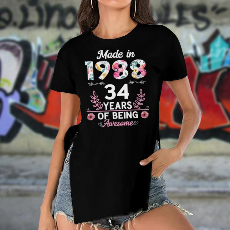 34 Years Old Gifts 34Th Birthday Born In 1988 Women Girls Women's Short Sleeves T-shirt With Hem Split