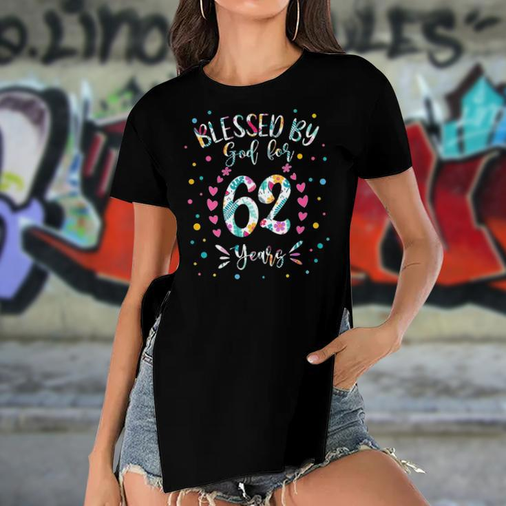 62Nd Birthday S For Women Blessed By God For 62 Years Women's Short Sleeves T-shirt With Hem Split