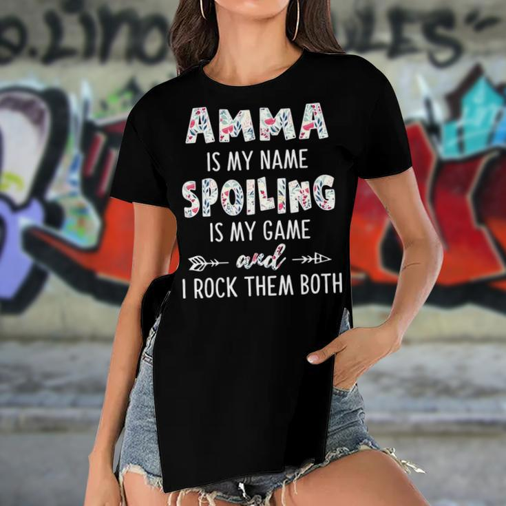 Amma Grandma Gift Amma Is My Name Spoiling Is My Game Women's Short Sleeves T-shirt With Hem Split