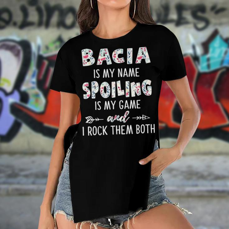 Bacia Grandma Gift Bacia Is My Name Spoiling Is My Game Women's Short Sleeves T-shirt With Hem Split