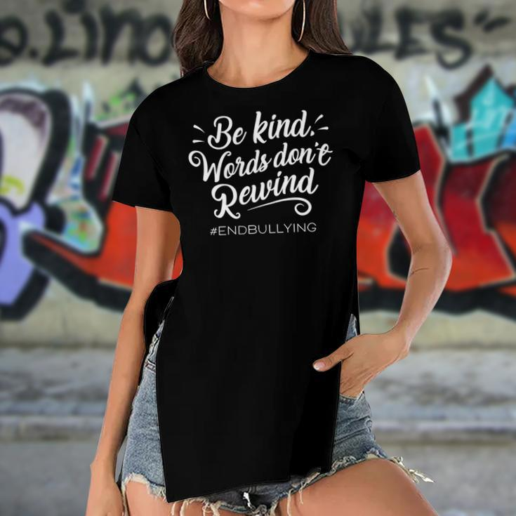 Be Kind Words Dont Rewind Orange Kindness Women's Short Sleeves T-shirt With Hem Split