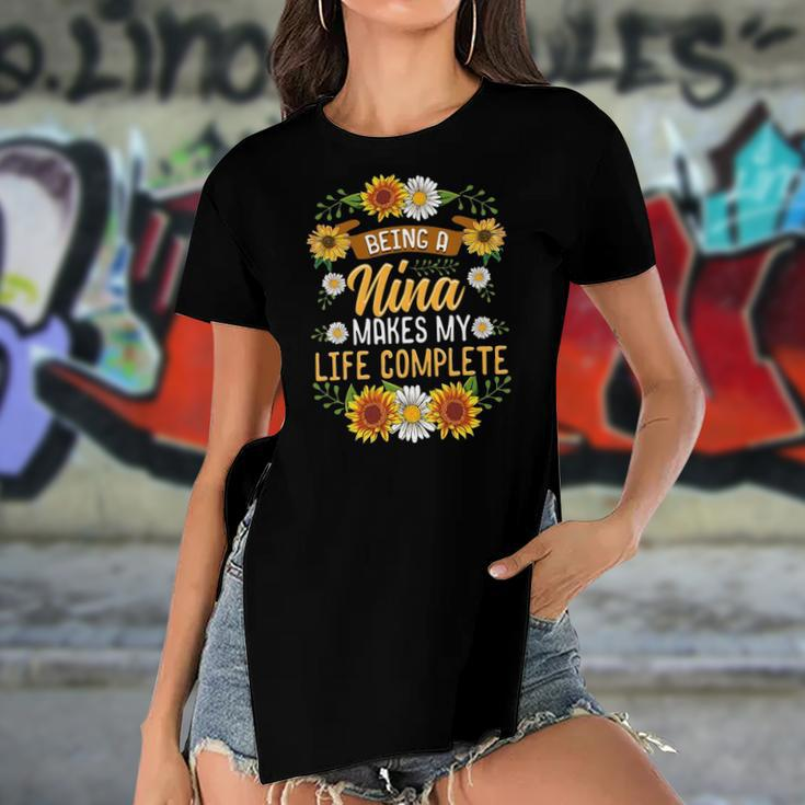 Being A Nina Makes My Life Complete Sunflower Gift Women's Short Sleeves T-shirt With Hem Split