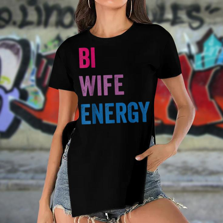 Bi Wife Energy Lgbtq Support Lgbt Lover Wife Lover Respect Women's Short Sleeves T-shirt With Hem Split