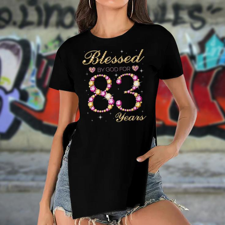 Blessed By God For 83 Years Old Birthday Party Women's Short Sleeves T-shirt With Hem Split