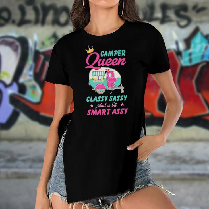 Camper Queen Classy Sassy Smart Assy Funny Women Camping Rv Women's Short Sleeves T-shirt With Hem Split