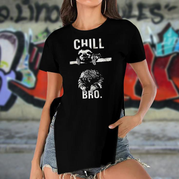 Chill Bro Cool Sloth On Tree Women's Short Sleeves T-shirt With Hem Split