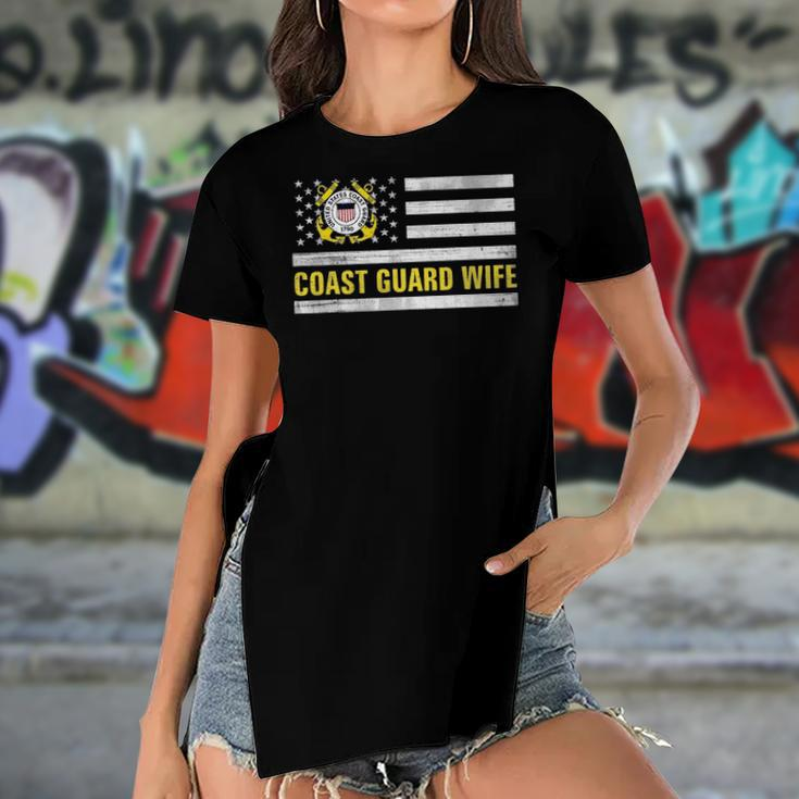 Coast Guard Wife With American Flag Gift For Veteran Day Women's Short Sleeves T-shirt With Hem Split