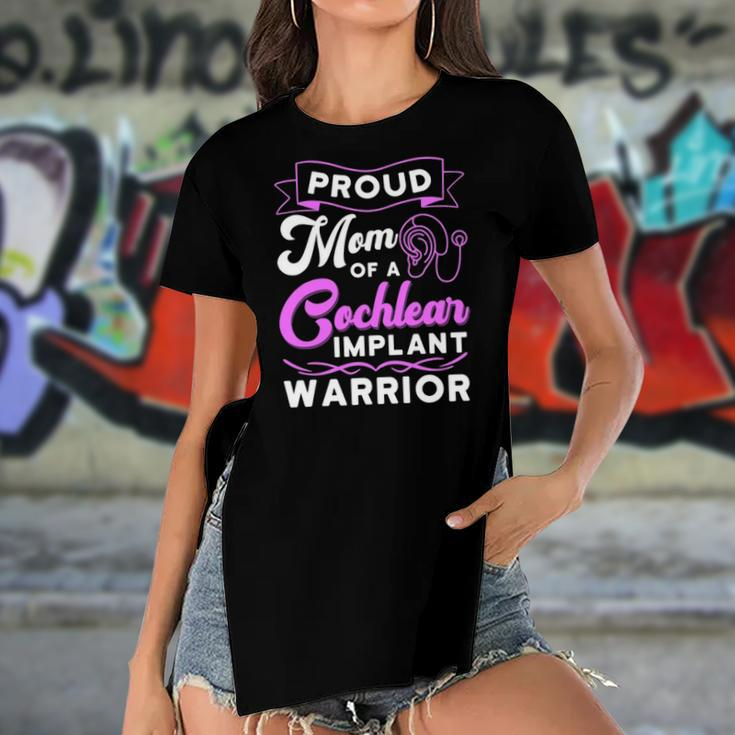Cochlear Implant Support Proud Mom Hearing Loss Awareness Women's Short Sleeves T-shirt With Hem Split
