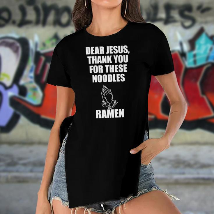 Dear Jesus Thank You For These Noodles Ramen Women's Short Sleeves T-shirt With Hem Split