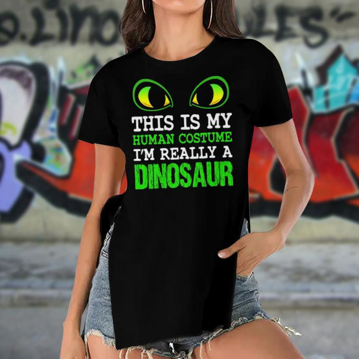 Dinosaur Halloween Costume Funny Cute Belly Men Women Kids Women's Short Sleeves T-shirt With Hem Split