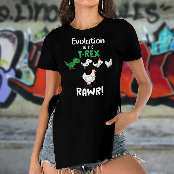 Evolution Of Therex Rawr Chicken Dinosaur Funny Gifts Women's Short Sleeves T-shirt With Hem Split