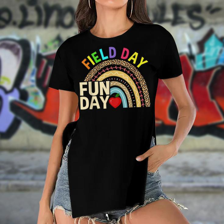 Field Day Fun Day Last Day Of School Teacher Rainbow Women's Short Sleeves T-shirt With Hem Split