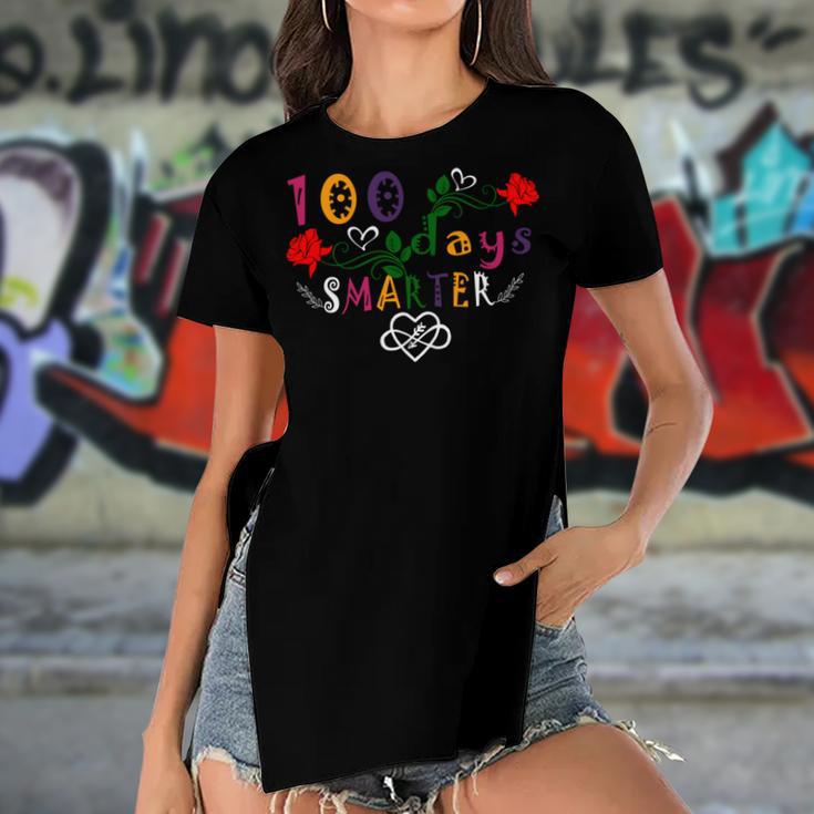 Funny 100 Days Smarter Shirt Happy 100Th Day Of School Gifts Women's Short Sleeves T-shirt With Hem Split