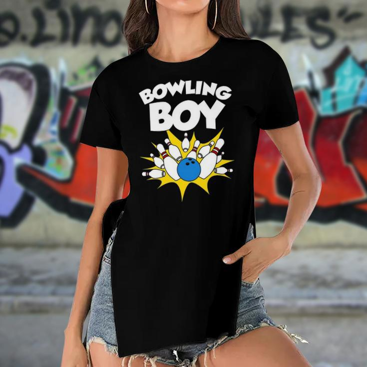 Funny Bowling Gift For Kids Cool Bowler Boys Birthday Party Women's Short Sleeves T-shirt With Hem Split