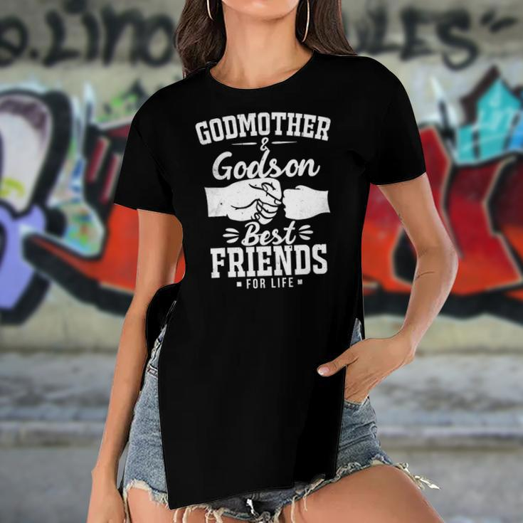 Funny Godmother And Godson Best Friends Godmother And Godson Women's Short Sleeves T-shirt With Hem Split