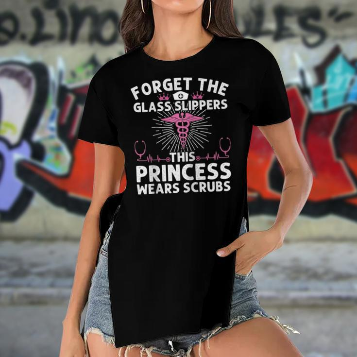 Funny Nurse Gift For Women Cool This Princess Wears Scrubs Raglan Baseball Tee Women's Short Sleeves T-shirt With Hem Split
