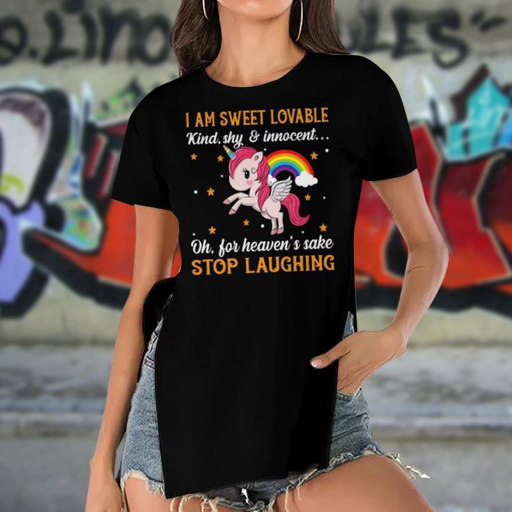 Funny Unicorn Kind Rainbow Graphic Plus Size Women's Short Sleeves T-shirt With Hem Split