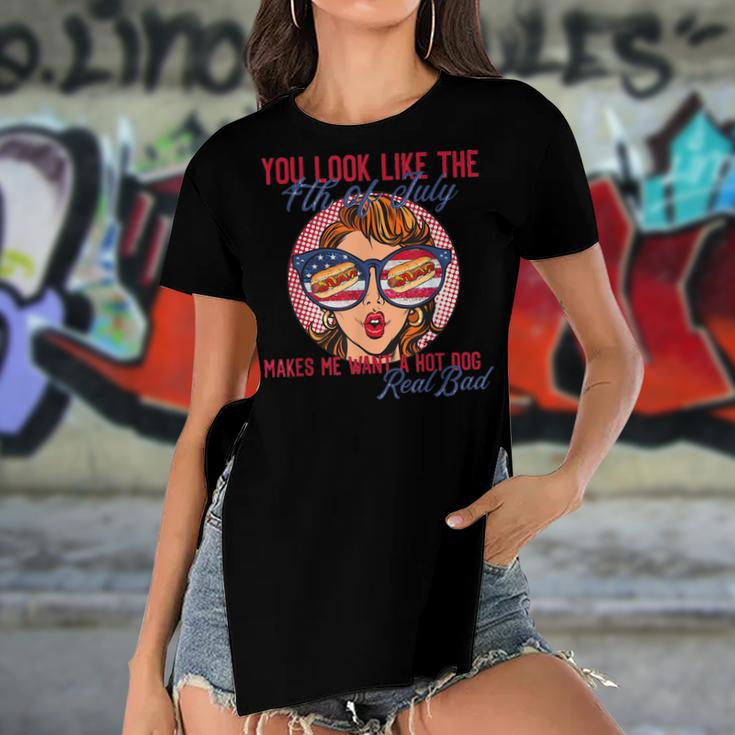 Funny You Look Like The 4Th Of July Makes Me Want A Hot Dog Women's Short Sleeves T-shirt With Hem Split
