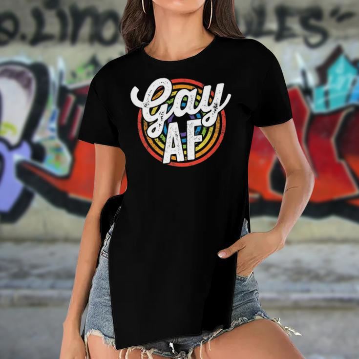 Gay Af Lgbt Pride Rainbow Flag March Rally Protest Equality Women's Short Sleeves T-shirt With Hem Split