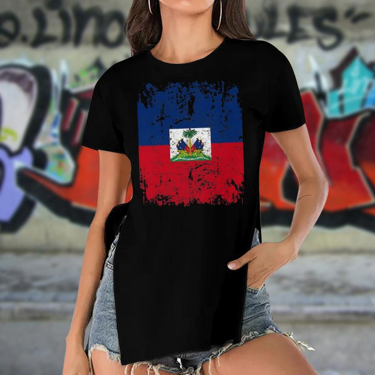 Haiti Flag Vintage Men Women Kids Haiti Women's Short Sleeves T-shirt With Hem Split