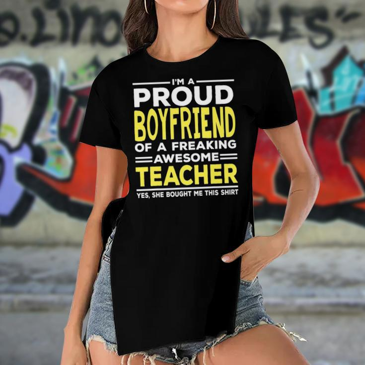 Im A Proud Boyfriend Of A Freaking Awesome Teacher Women's Short Sleeves T-shirt With Hem Split