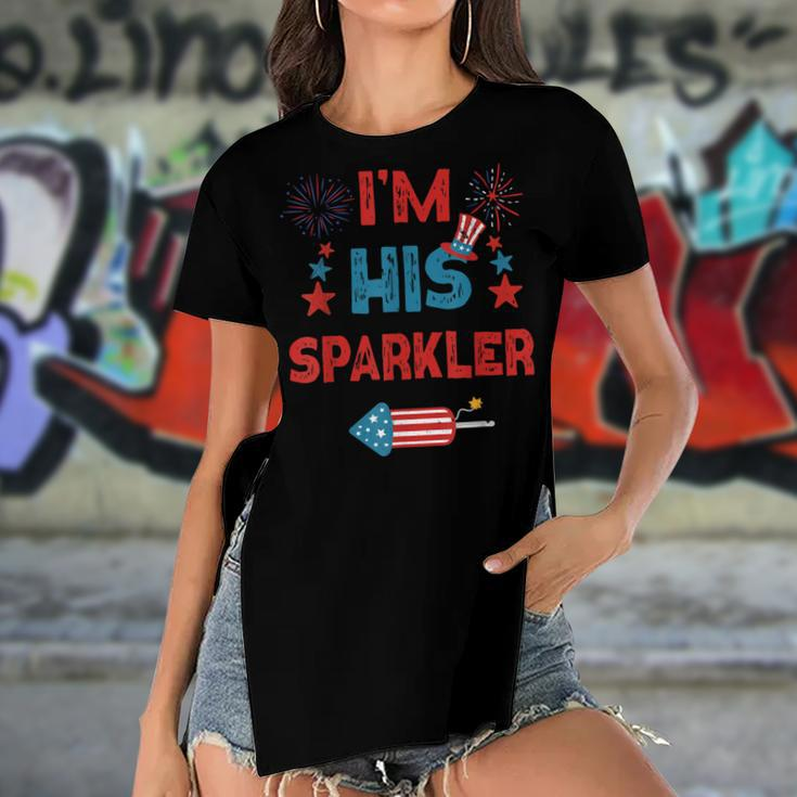 Im His Sparkler 4Th Of July Fireworks Matching Couples Women's Short Sleeves T-shirt With Hem Split