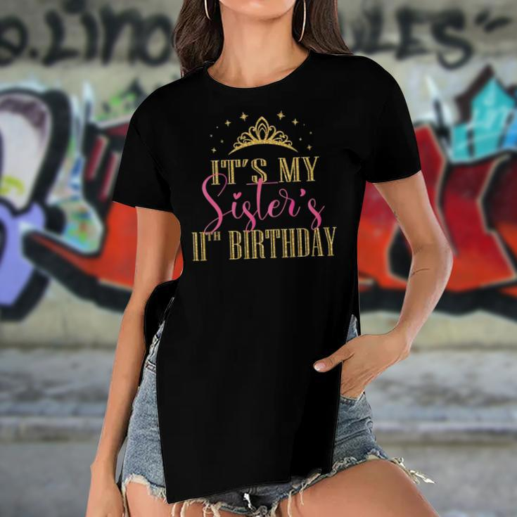 Its My Sisters 11Th Birthday Girls Party Family Matching Women's Short Sleeves T-shirt With Hem Split