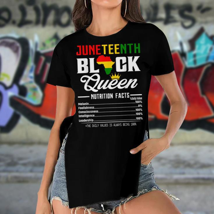 Junenth Womens Black Queen Nutritional Facts 4Th Of July Women's Short Sleeves T-shirt With Hem Split