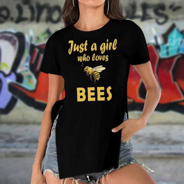Just A Girl Who Loves Bees Beekeeping Funny Bee Women Girls Women's Short Sleeves T-shirt With Hem Split