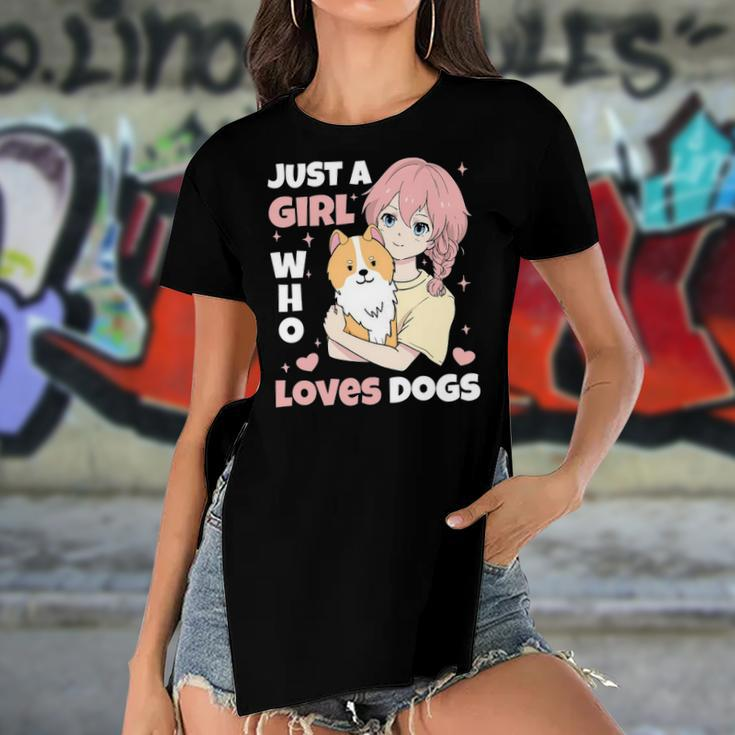 Just A Girl Who Loves Dogs Cute Corgi Lover Outfit & Apparel Women's Short Sleeves T-shirt With Hem Split