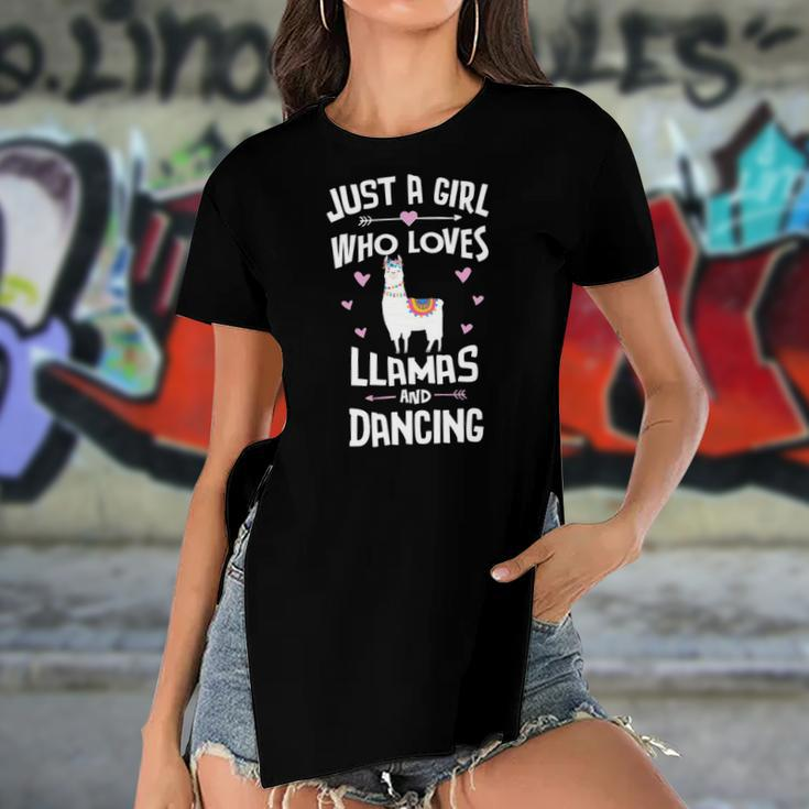 Just A Girl Who Loves Llamas And Dancing Gift Women Women's Short Sleeves T-shirt With Hem Split