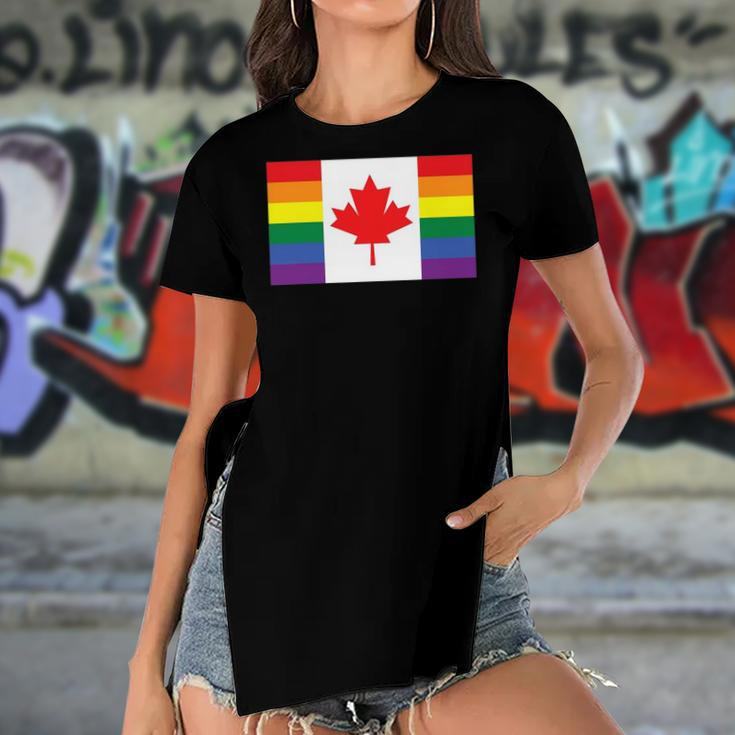 Lgbt Gay Pride Rainbow Canadian Flag Women's Short Sleeves T-shirt With Hem Split