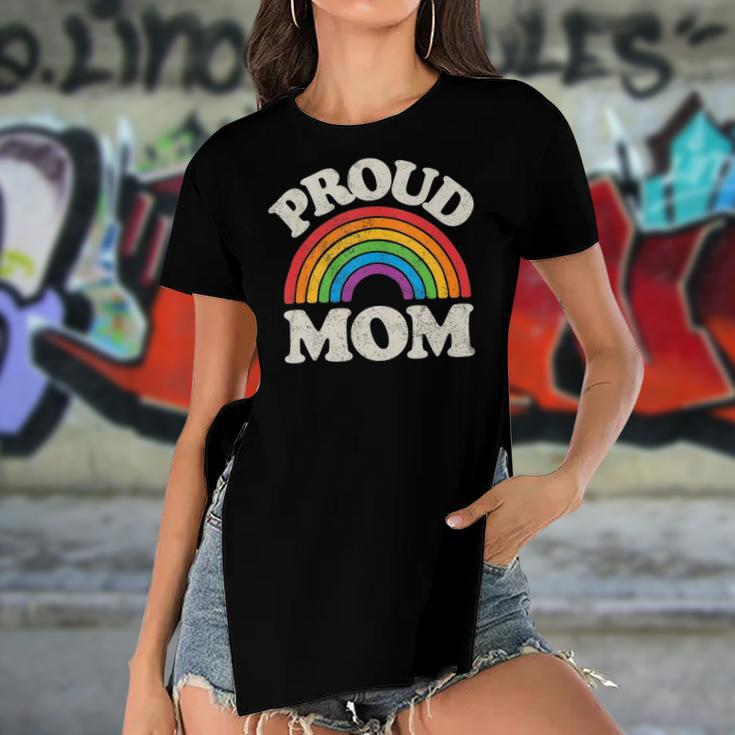 Lgbtq Proud Mom Gay Pride Lgbt Ally Rainbow Mothers Day Women's Short Sleeves T-shirt With Hem Split