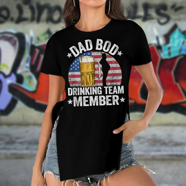 Mens Dad Bod Drinking Team Member American Flag 4Th Of July Beer Women's Short Sleeves T-shirt With Hem Split