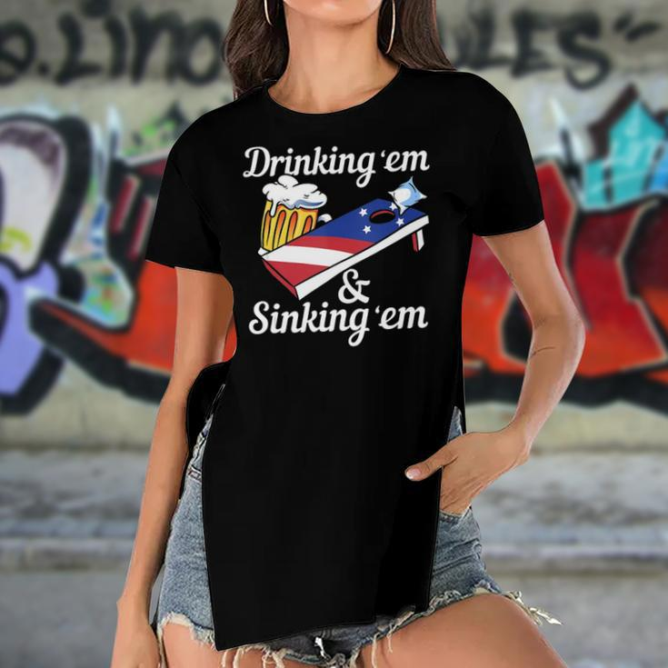 Mens Men Or Women Drinking Yard Game - Funny Cornhole Women's Short Sleeves T-shirt With Hem Split